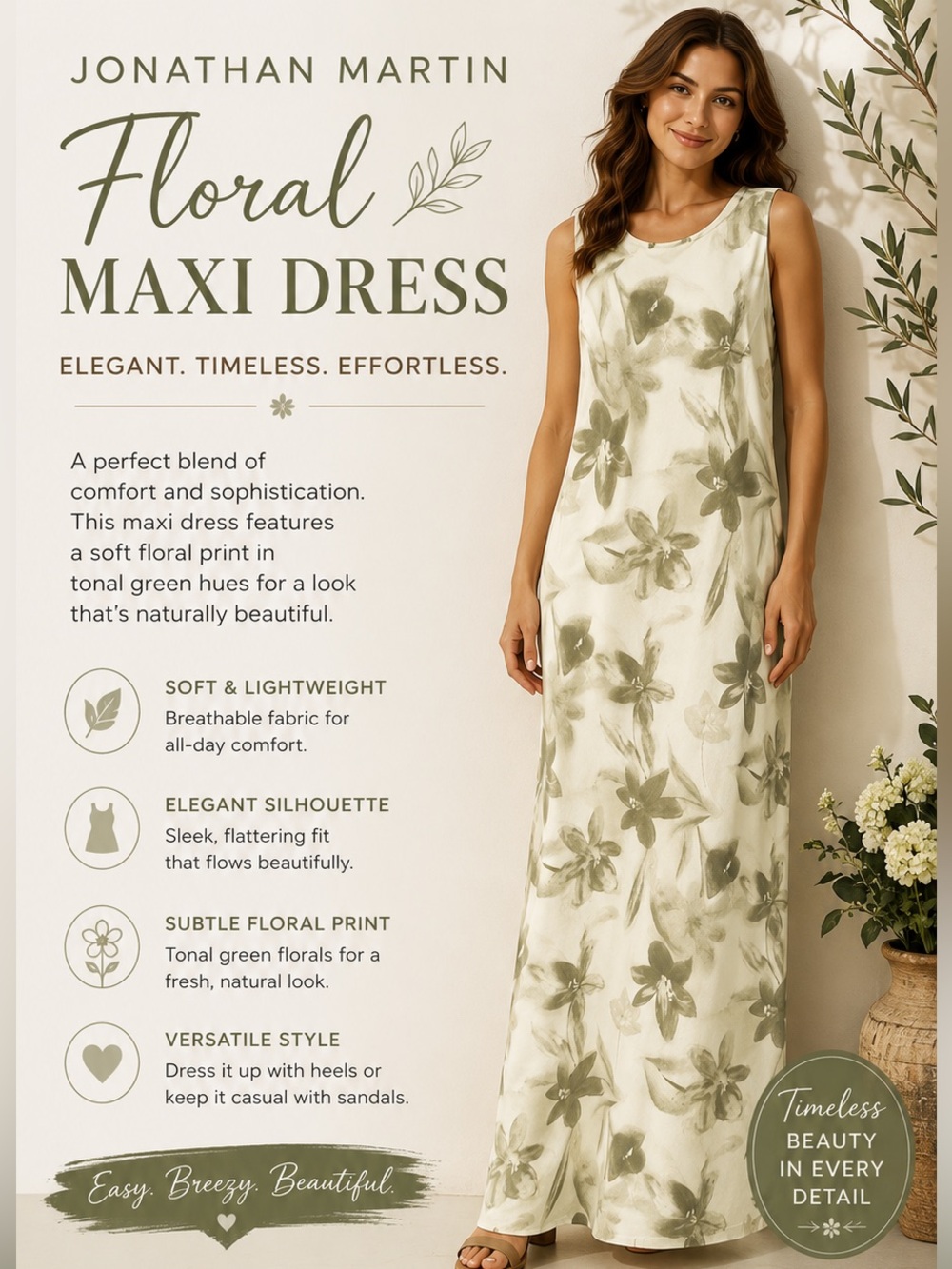 Jonathan Martin light and Dark Green Maxi Dress